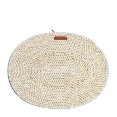 Riviera Maison oval placemat, braided coaster for kitchen and dining table, table decoration, rustic, summery, handmade - Crystal Bay Placemat - White/Beige - Nitrite - (LxWxH) 40.5x30.5x0.5 on sale